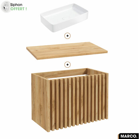 Ensemble meuble sous vasque avec vasque à poser - Siphon OFFERT  MARCO  OAK  80 x 56 x 45 cm