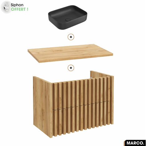 Ensemble meuble sous vasque avec vasque à poser - Siphon OFFERT  MARCO  OAK  80 x 56 x 45 cm