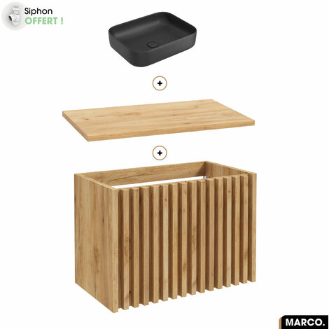 Ensemble meuble sous vasque avec vasque à poser - Siphon OFFERT  MARCO  OAK  80 x 56 x 45 cm