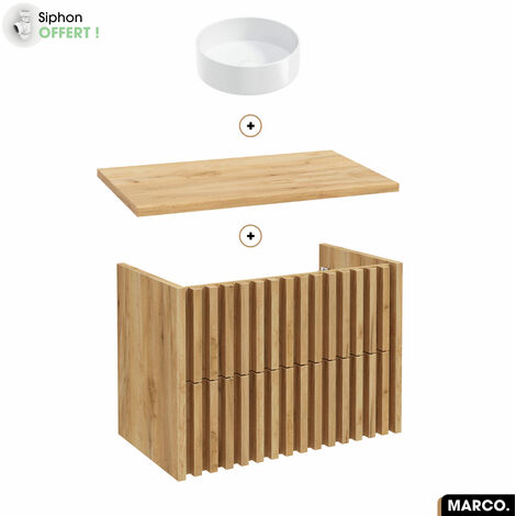 Ensemble meuble sous vasque avec vasque à poser - Siphon OFFERT  MARCO  OAK  80 x 56 x 45 cm