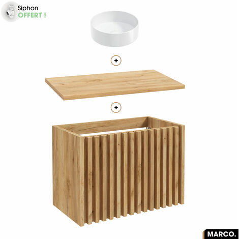 Ensemble meuble sous vasque avec vasque à poser - Siphon OFFERT  MARCO  OAK  80 x 56 x 45 cm