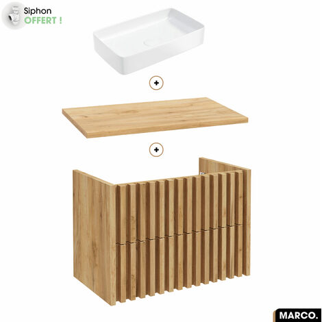 Ensemble meuble sous vasque avec vasque à poser - Siphon OFFERT  MARCO  OAK  80 x 56 x 45 cm