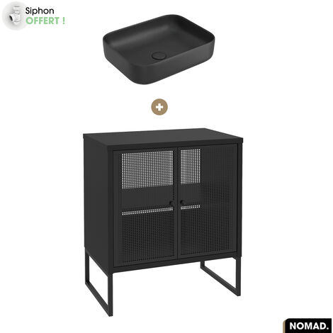 Ensemble meuble sous vasque avec vasque à poser - Siphon OFFERT  NOMAD  NOIR  70 x 80 x 43 cm