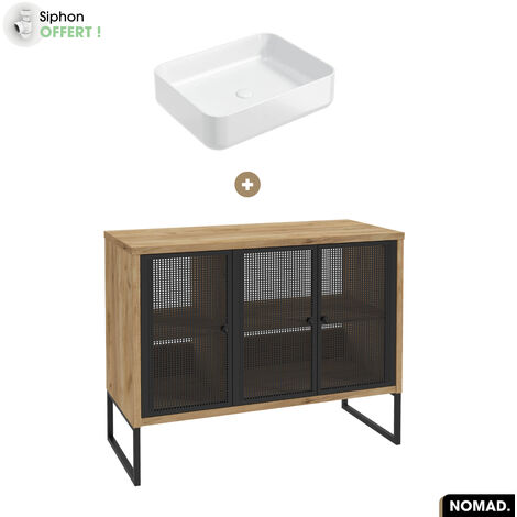 Ensemble meuble sous vasque avec vasque à poser - Siphon OFFERT NOMAD OAK 102 x 80 x 43 cm