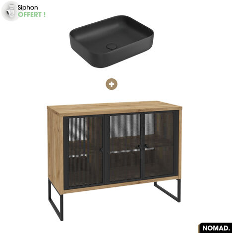 Ensemble meuble sous vasque avec vasque à poser - Siphon OFFERT  NOMAD  OAK  102 x 80 x 43 cm