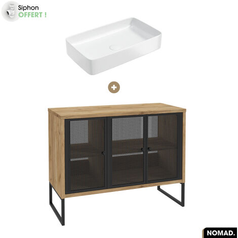 Ensemble meuble sous vasque avec vasque à poser - Siphon OFFERT NOMAD OAK 102 x 80 x 43 cm