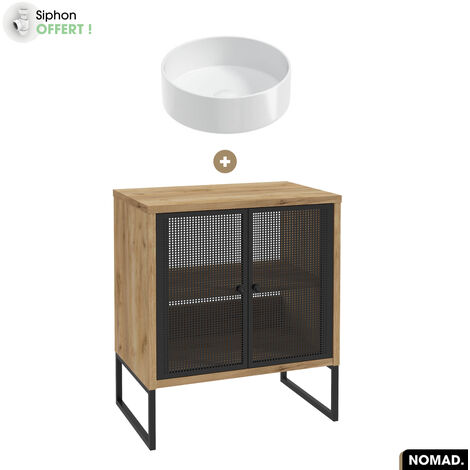 Ensemble meuble sous vasque avec vasque à poser - Siphon OFFERT NOMAD OAK 70 x 80 x 43 cm