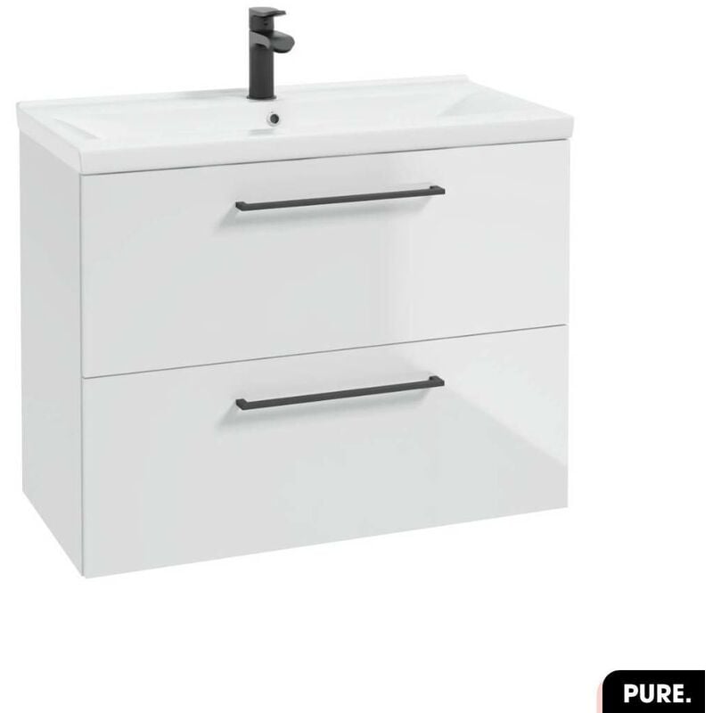 Ensemble meuble sous vasque avec vasque - Siphon offert pure Blanc 80 × 60 × 40
