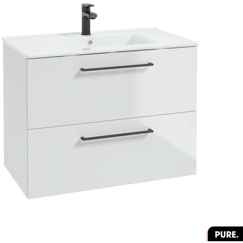 Ensemble meuble sous vasque avec vasque - Siphon offert pure Blanc 80 × 60 × 45