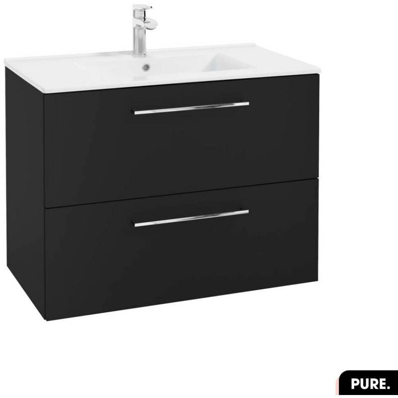 Ensemble meuble sous vasque avec vasque - Siphon offert pure Noir 80 × 60 × 45