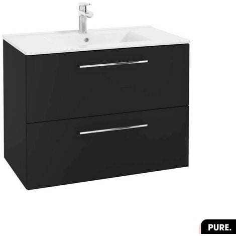 OTITEC Ensemble meuble sous vasque avec vasque - Siphon OFFERT PURE Noir 80 × 60 × 45