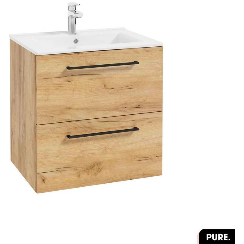 Ensemble meuble sous vasque avec vasque - Siphon offert pure Oak 60 × 60 × 45
