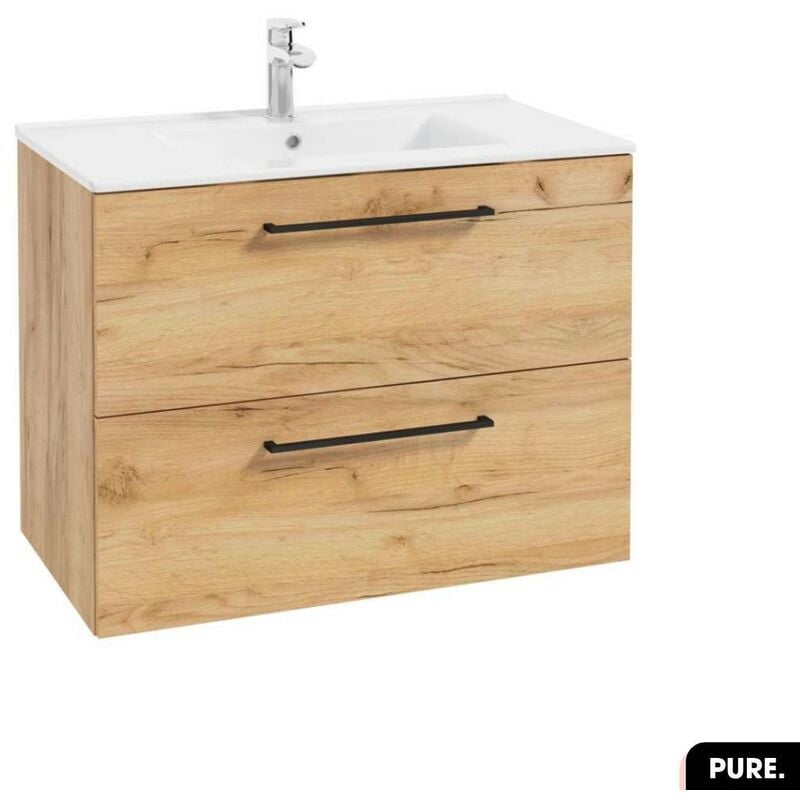 Otitec - Ensemble meuble sous vasque avec vasque - Siphon offert pure Oak 80 × 60 × 45