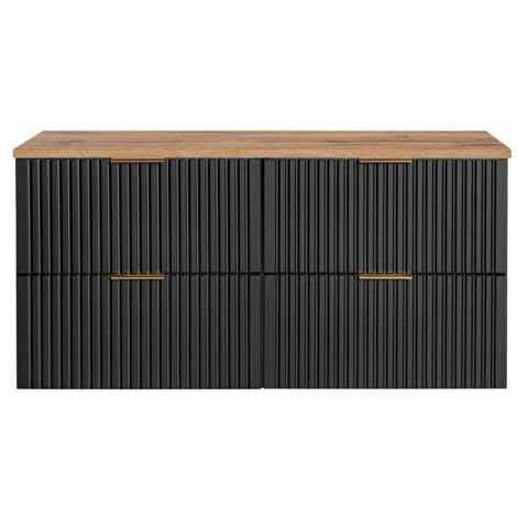 Ensemble meuble sous vasque NOXERA 120 cm – Noir mat et chêne – 2 meubles + plan vasque
