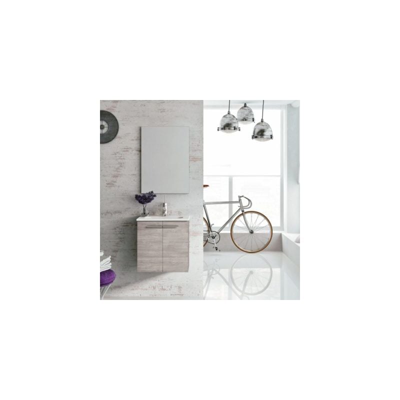 [JAMAIS UTILISÉ] Meuble de salle de bain 50x50x35 cm Street gris sable + plan vasque céramique street + miroir - ROYO