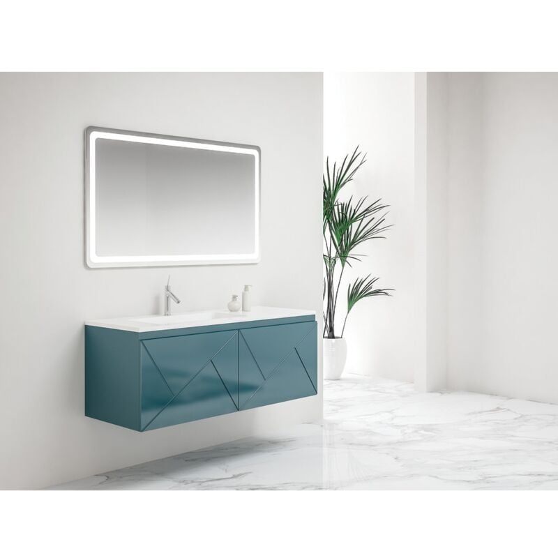 Anconetti - Ensemble meuble suspendu Ancodesign 4 tiroirs avec plan excentré gauche Bleu - Largeur 120cm