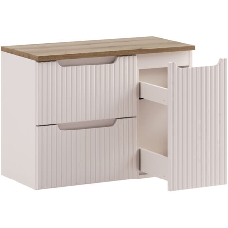 Ensemble meuble suspendu sous vasque 50 cm et cargo 30 cm NOVA cachemire avec plan chêne