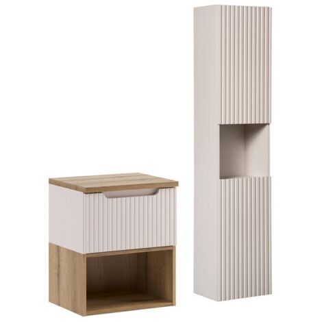 Ensemble meuble suspendu sous vasque 50 cm et colonne 30 x 140 cm NOVA cachemire
