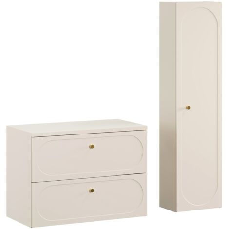 Ensemble meuble suspendu sous vasque avec plan 80 cm et colonne 35 x 140 cm beige DONNA SAND
