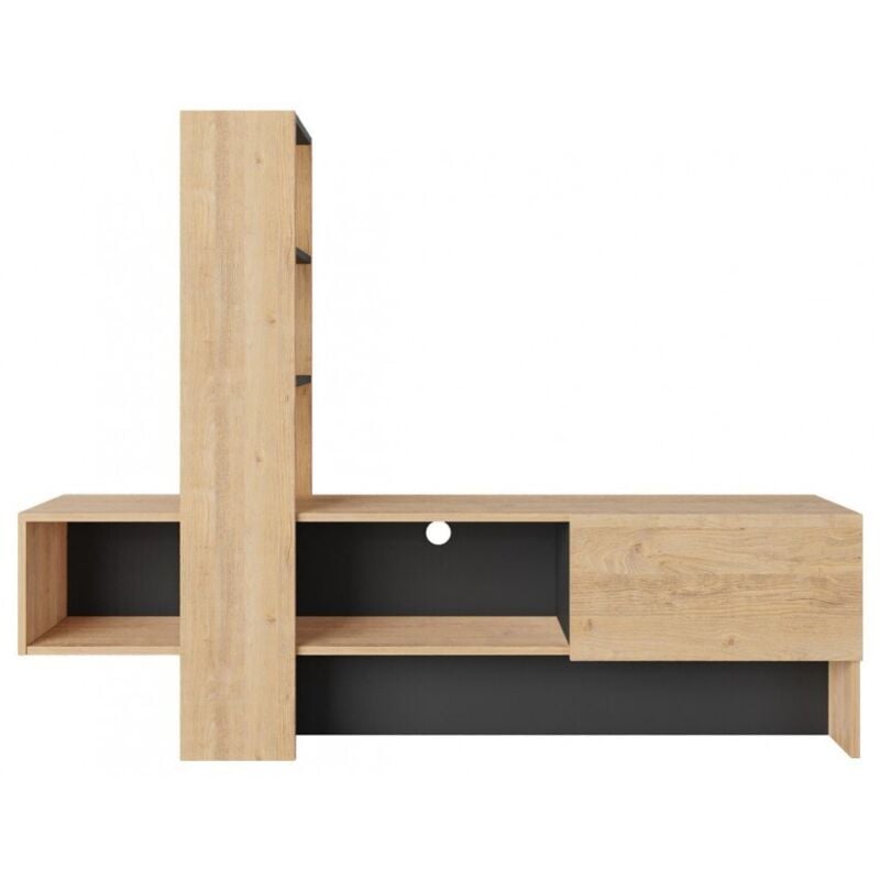 Mur équipé 180 cm tv chêne clair et gris anthracite - Barcellona