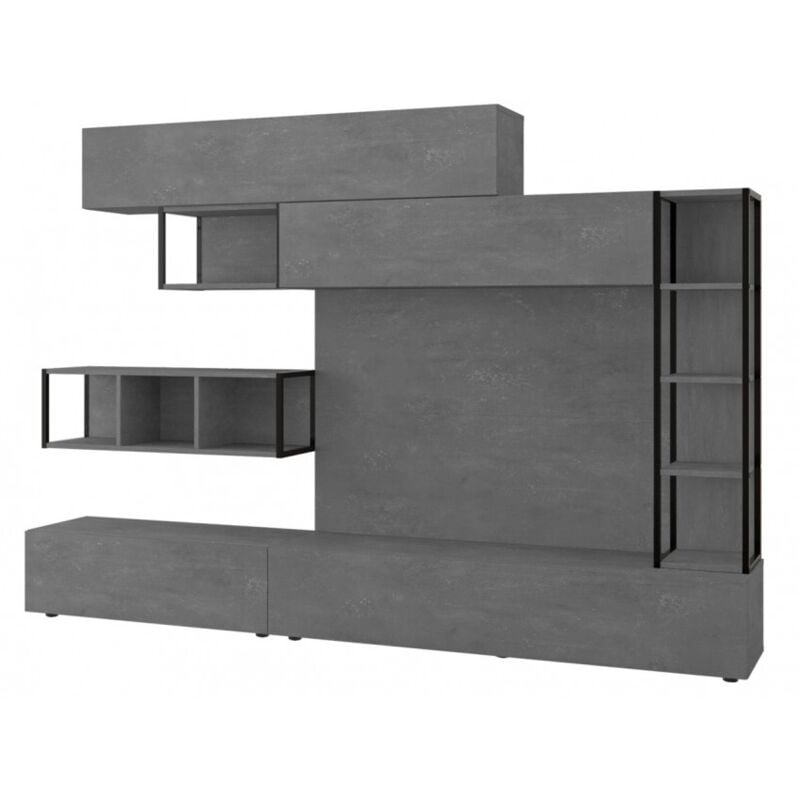 Meuble mural 260 cm meuble tv rétro gris - Dubaï