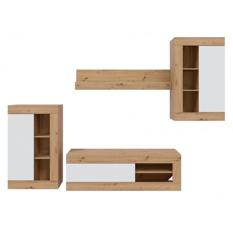 Abitare - Paroi équipée tv 284 cm chêne nordique et blanc mat - Nicosia
