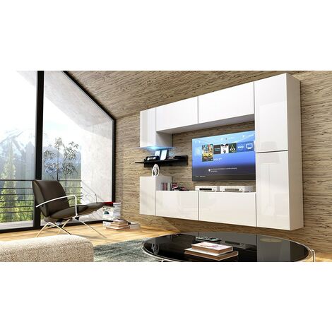 Ensemble meuble TV CONCEPT 13 C13-HG-W-4 blanc-noir brillant 240 cm
