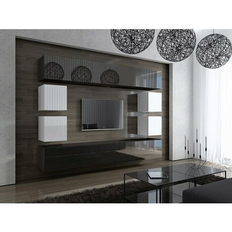 Ensemble meuble TV CONCEPT 17 noir-blanc brillant 249 cm