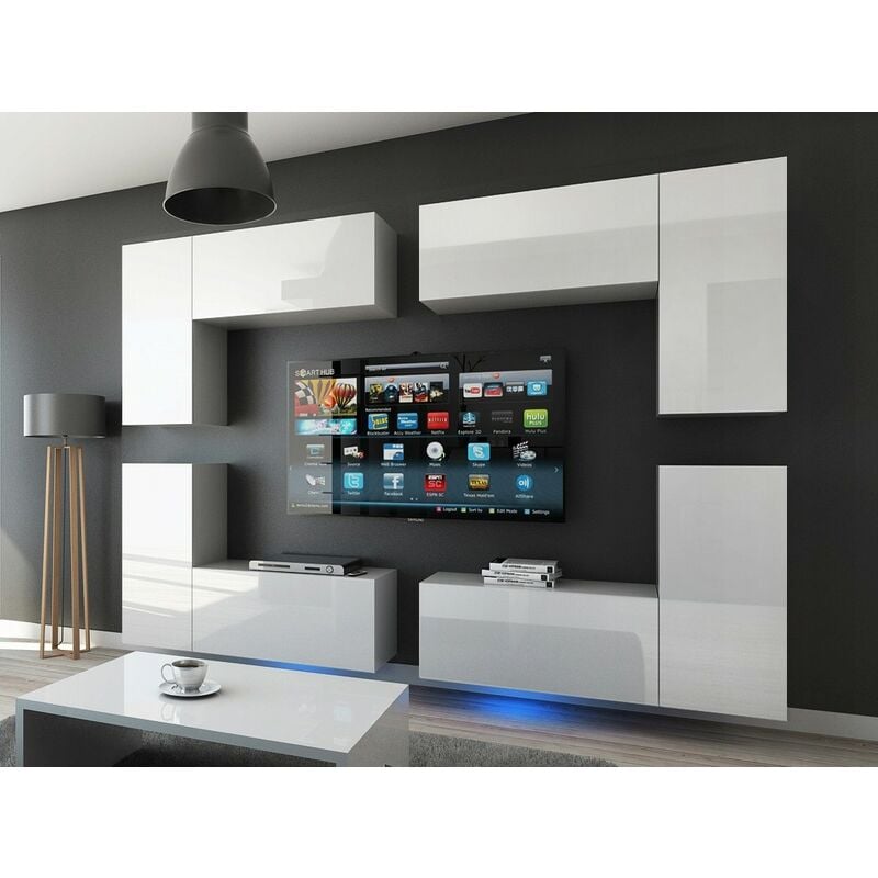 Viva - Ensemble meuble tv concept 20-20-HG-W-2 1A blanc brillant 260 cm