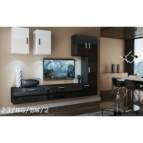 Ensemble meuble TV CONCEPT 23-23-HG-BW-2 noir-blanc brillant 249 cm