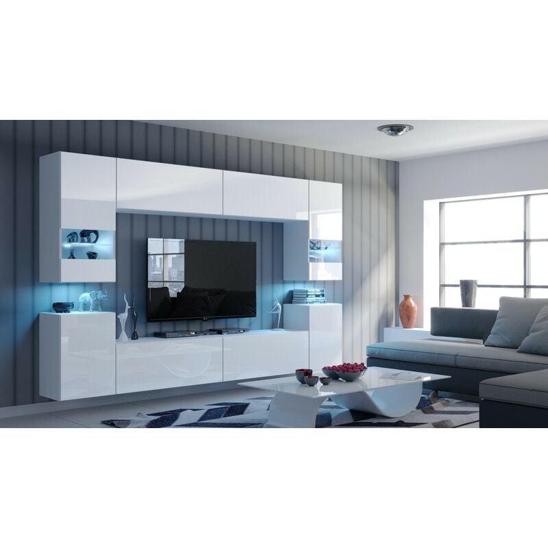 Ensemble meuble tv concept 27-27-HG-W-2-1A blanc brillant 240 cm