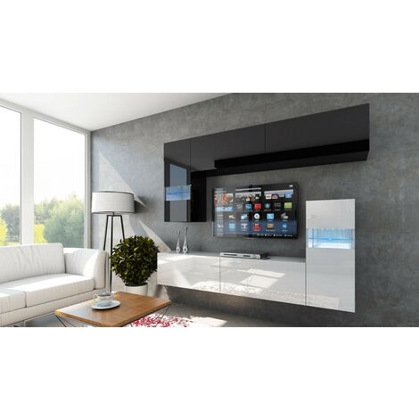 Ensemble meuble TV CONCEPT 31-31-HG-BW-8-1A noir-blanc brillant 214 cm