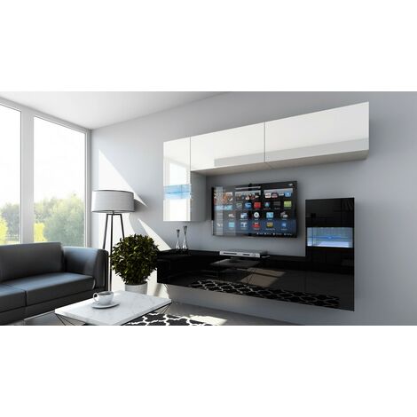Ensemble meuble TV CONCEPT 31-31-HG-BW-9-1A blanc-noir brillant 214 cm