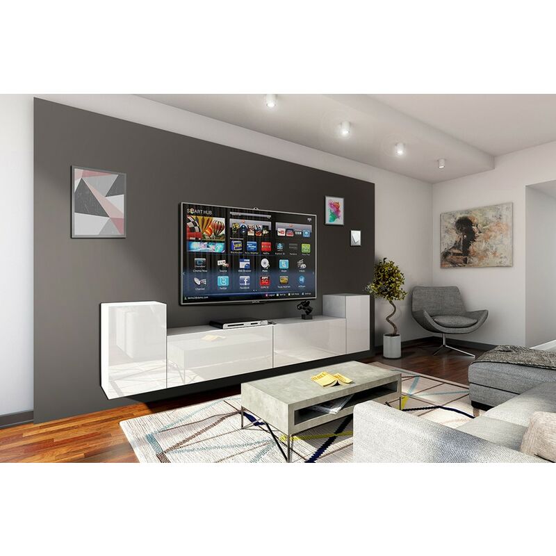 Ensemble meuble tv concept 33-HG-W-2-1A blanc brillant 240 cm