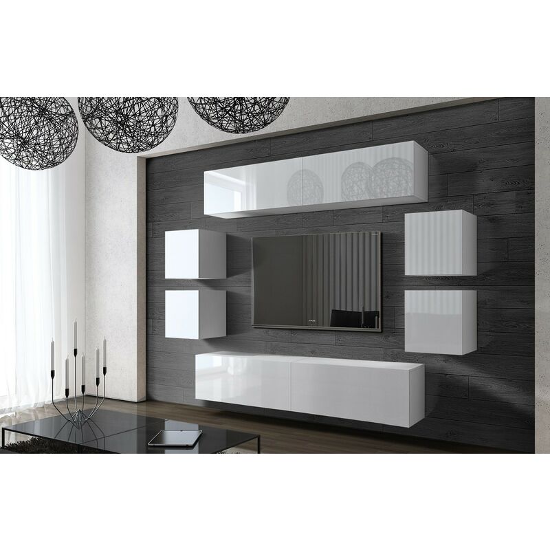 Ensemble meuble tv concept 42-42-HG-W-2-1A blanc brillant 240 cm