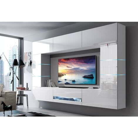 Ensemble meuble TV CONCEPT 62-62-HG-W-2 blanc brillant 257 x 35 x 184-200 cm