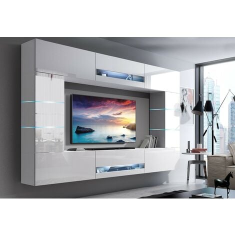 AZURA HOME DESIGN Ensemble meuble TV CONCEPT 63-63-HG-W-2-1B blanc brillant 273 x 35 x 184-200 cm