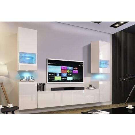 AZURA HOME DESIGN Ensemble meuble TV CONCEPT 67-67-HG-W-2-1B blanc brillant 256 x 35 x 181-200 cm