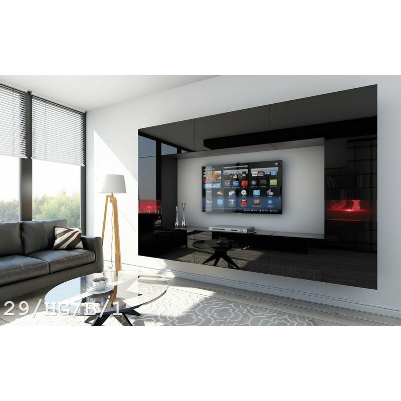 Viva - Ensemble meuble tv concept C29-HG-B-1-1B noir brillant 273 cm
