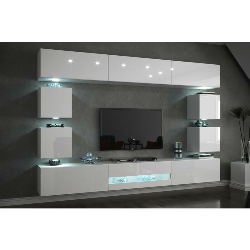 Viva - Ensemble meuble tv concept C80-18W-HG2-1A blanc brillant 257 cm