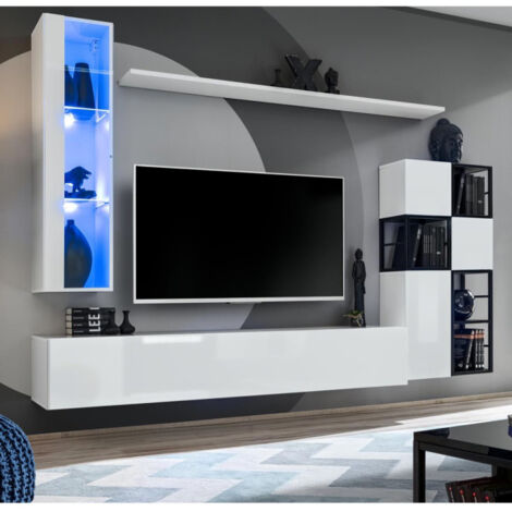 Ensemble Meuble TV Design "Switch II" 250cm Blanc & Noir