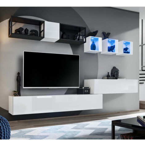 Ensemble Meuble TV Design "Switch III" 280cm Blanc & Noir
