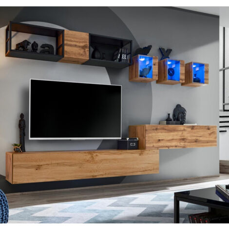 Ensemble Meuble TV Design "Switch III" 280cm Naturel & Noir