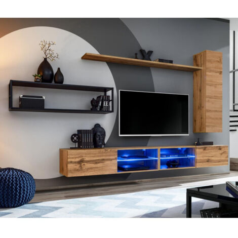 Ensemble Meuble TV Design "Switch IV" 300cm Naturel & Noir