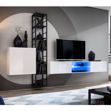 Ensemble Meuble TV Design "Switch VI" 270cm Blanc & Noir