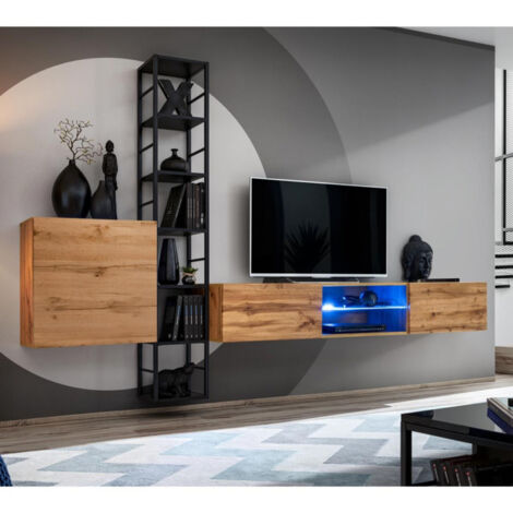 Ensemble Meuble TV Design "Switch VI" 270cm Naturel & Noir