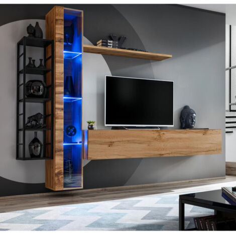 Ensemble Meuble TV Design "Switch VII" 240cm Naturel & Noir