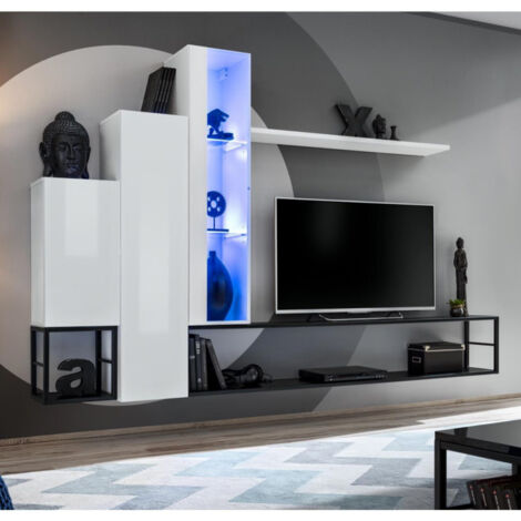 Ensemble Meuble TV Design "Switch VIII" 240cm Blanc & Noir
