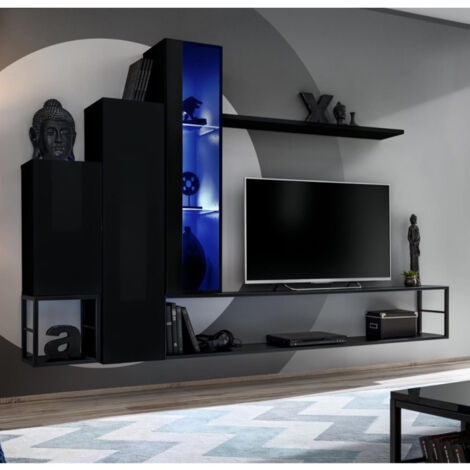 Ensemble Meuble TV Design "Switch VIII" 240cm Noir
