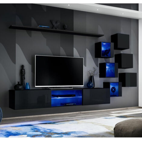 Ensemble Meuble TV Design "Switch XXI" 260cm Noir